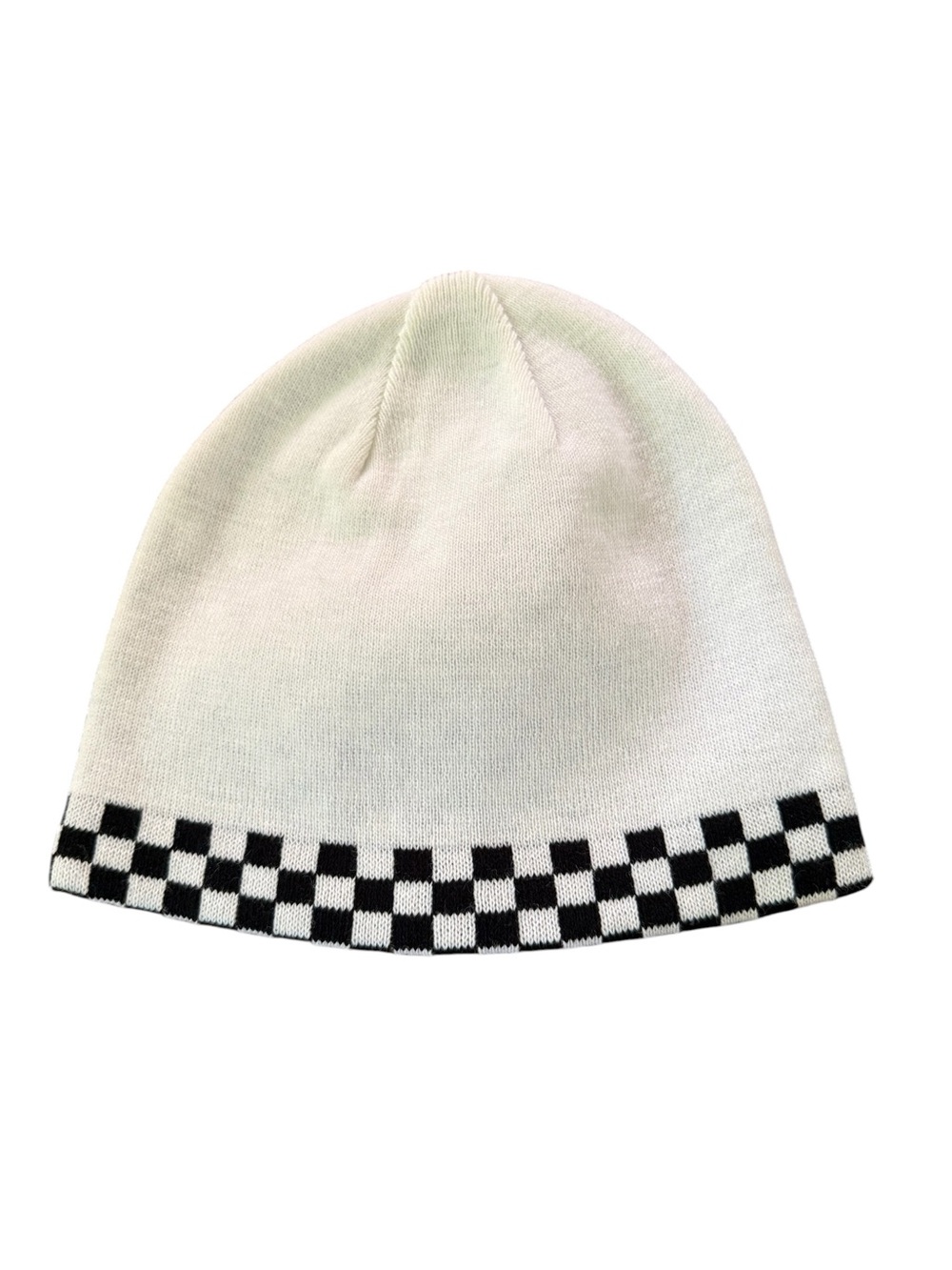 VTG White Beanie Black Checkerboard Reversible Toque Adult Winter Hat Slater Y2K